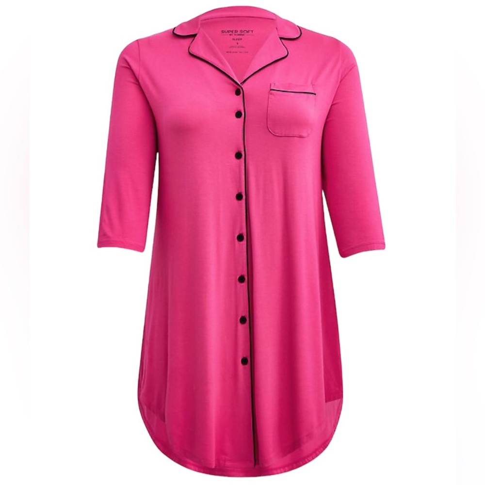 Torrid Super Soft Button Sleep Shirt NWT Size 3x 3 plus nightgown pink black